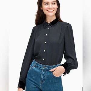 Kate Spade Black Pearly Velvet Button Down